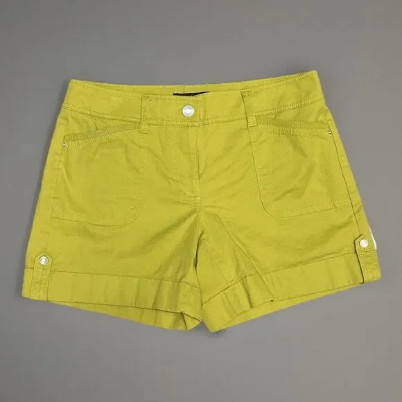 White House Black Market Shorts Womens Size 4 Ribbon Trim Cuff Tab Green Preppy - Picture 1 of 16